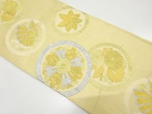 アンティーク　丸に蝶・華紋・菊模様織り出し袋帯（材料）